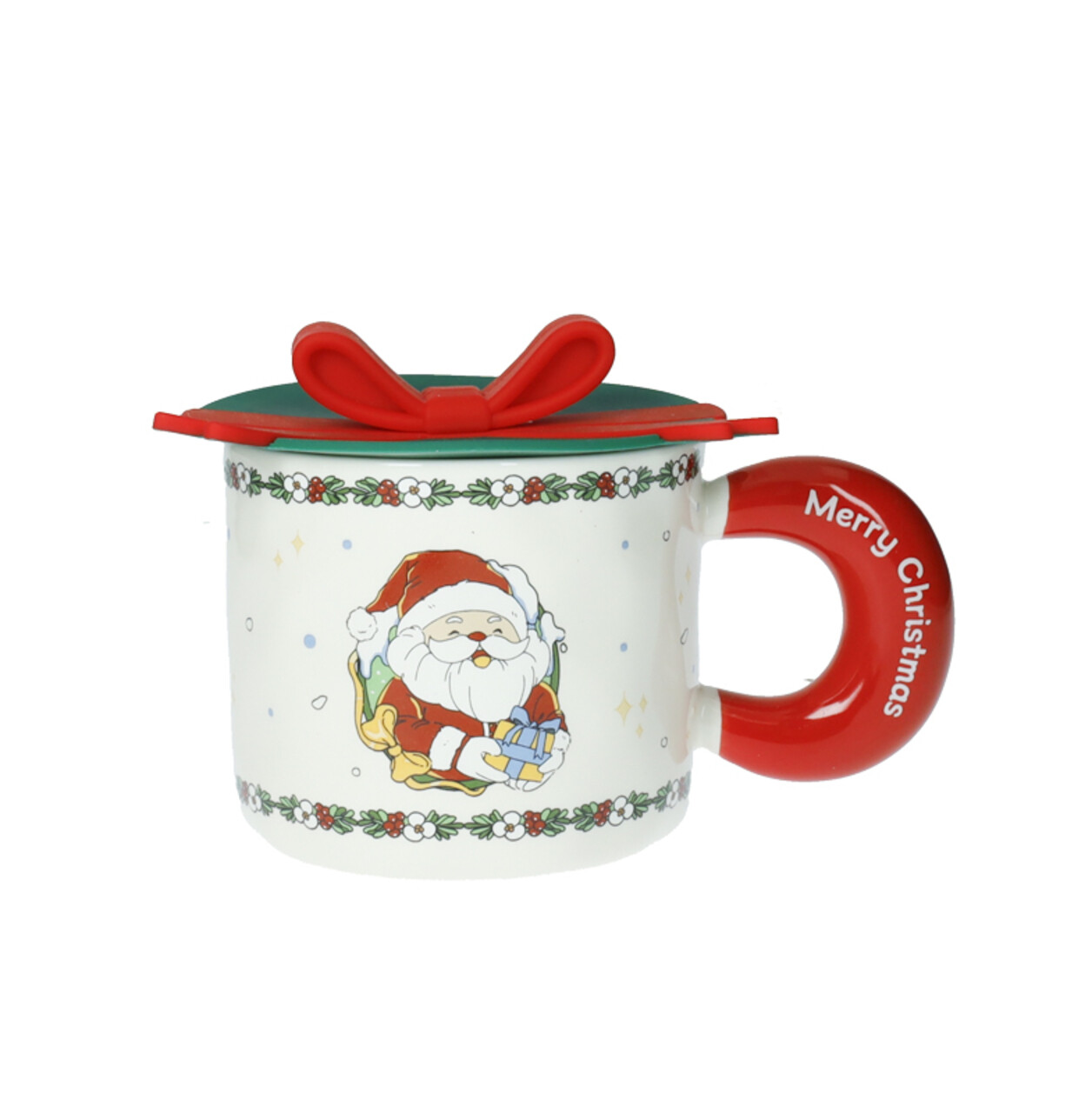 Cana cu capac, Ribbon Santa Claus, Brandani, 9.5x8.5 cm, portelan New Bone China - imagine 3